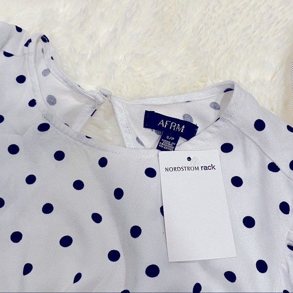 NWT AFRM Polka Dot Long Sleeve Cutout Smocked Mini Dress, Size Small - Picture 16 of 16